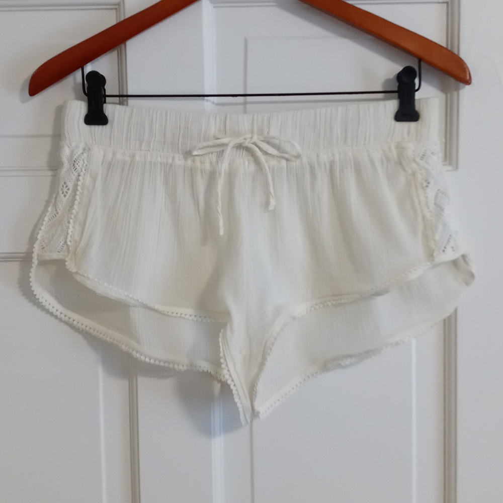 🍑Roxy🍑 - Cream Sheer Lounge/Cover-Up Short w/Lace Sides - Picture 1 of 14